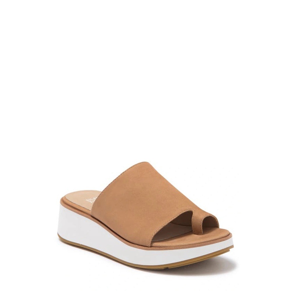 Eileen Fisher Dare Platform Slide Sandal Tan Honey Leather Minimalist Comfort